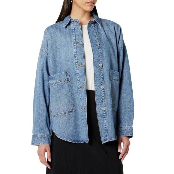 NWT The Drop Women's Pilar Long Denim Shirt Jacket, Medium Indigo, 5X - Picture 1 of 1